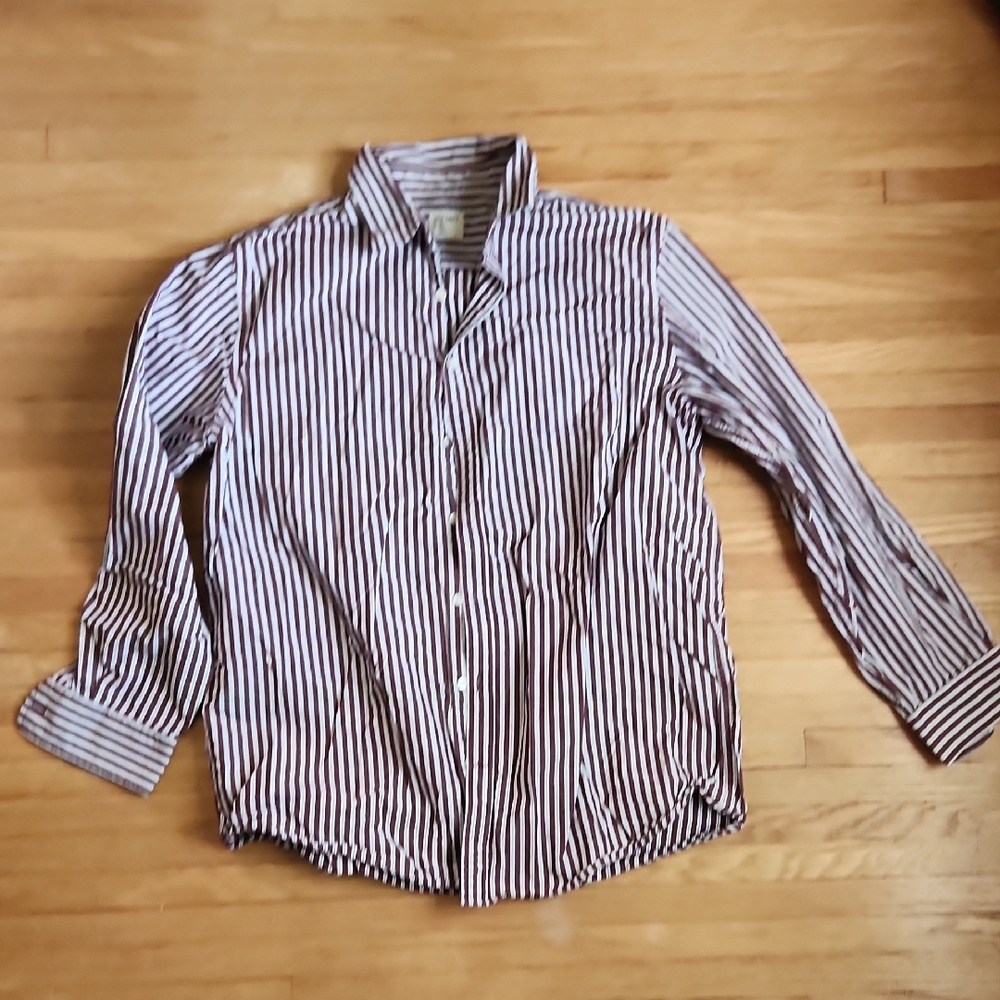 Old Navy Men's Striped Button-Down Shirt - Maroon, White and Blue XLT